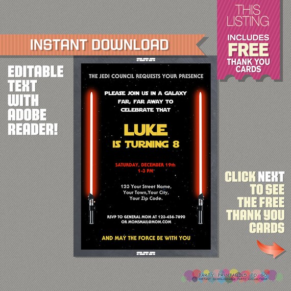 Star Wars Invitation with Absolutely free Thank yourself Card - Star Wars image about Star Wars Thank You Cards Printable Free called Star Wars Invitation with Absolutely free Thank by yourself Card - Star Wars