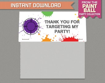 Paintball Party Treat Bag Toppers - Paintball Bag Labels - Paintball Birthday - INSTANT DOWNLOAD, Edit and print at home with Adobe Reader