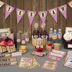 Cowgirl Birthday Printable Party Collection & Invitation Editable PDF file Print at home image 1