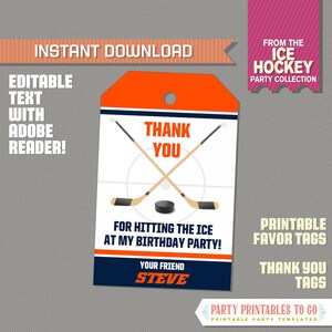Ice Hockey Favor Tag / Ice Hockey Thank you Tag - Ice Hockey Birthday - INSTANT DOWNLOAD - Edit and print at home with Adobe Reader