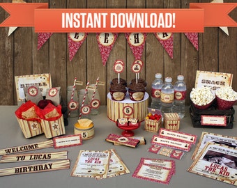 Cowboy Birthday Party Printable Collection & Invitation - Editable PDF file - Print at home