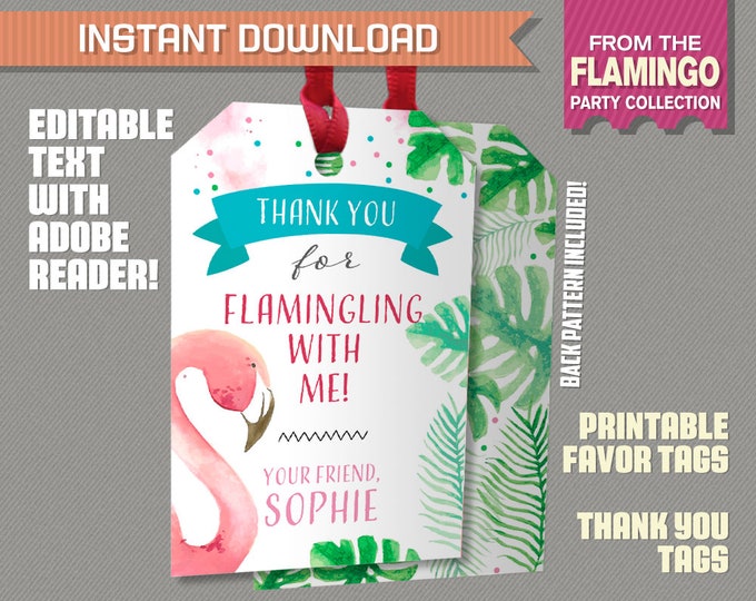 Flamingo Party Favor Tag / Flamingo Party Thank You Tag - Etsy