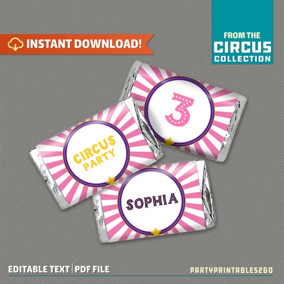 Circus Party Mini Chocolate Wrappers - Carnival Birthday - Carnival Party - Circus Decor - INSTANT DOWNLOAD - Edit at home Il_570xn
