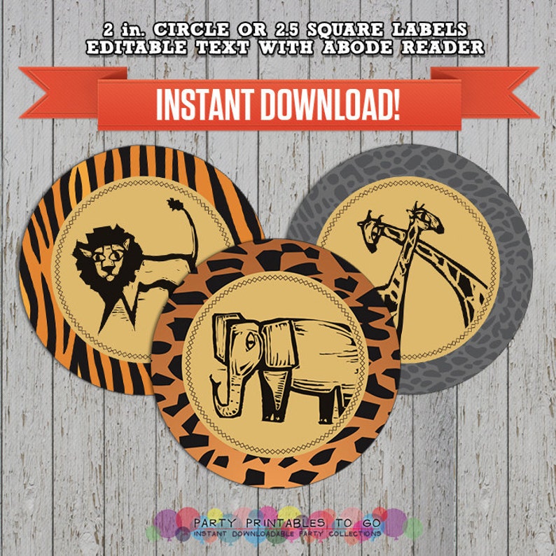 Safari Party Printable Birthday Labels Editable PDF File - Etsy