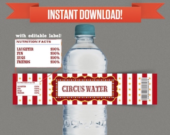 Circus / Carnival Party Printable Birthday Bottle Labels - Editable PDF file - Print at home