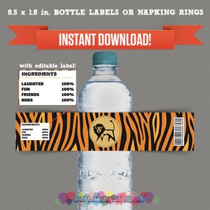 Safari Party Printable Birthday Bottle Labels Editable PDF file Print at home image 4