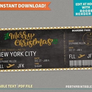 Viagem Surpresa Feliz Natal Cartão de Embarque - Bilhete Voo - Vale Presente | Férias de Férias - Download Instantâneo! - Edite e imprima em casa