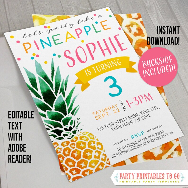 Pineapple Party Invitation with FREE Backside INSTANT | Etsy