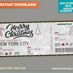 Viagem Surpresa Feliz Natal Cartão de Embarque - Bilhete Voo - Vale Presente | Férias de Férias - Download Instantâneo! - Edite e imprima em casa