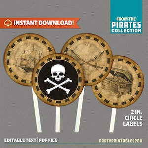 Pirates Party Cupcake Toppers - Pirate Party - Pirate Birthday Decor - Instant Download! - Print at home with Adobe Reader DC