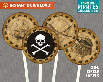 Pirates Party Cupcake Toppers - Pirate Party - Pirate Birthday Decor - Instant Download! - Print at home with Adobe Reader DC