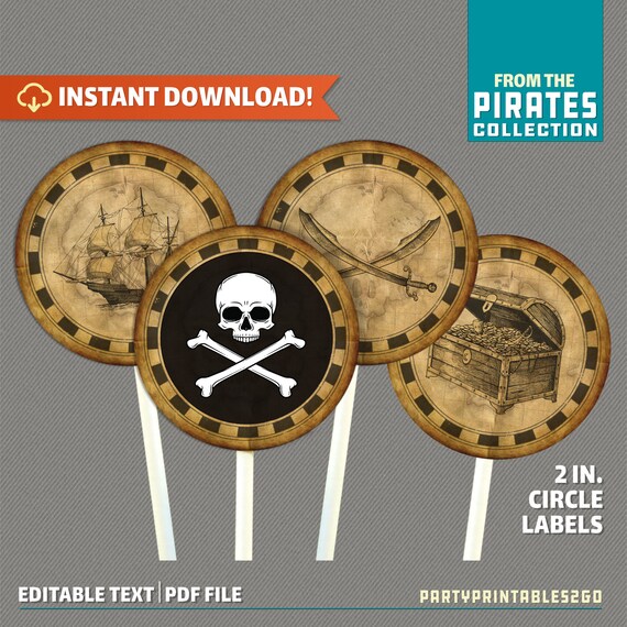 Pirates Party Cupcake Toppers - Pirate Party - Pirate Birthday Decor - Instant Download! - Print at home with Adobe Reader DC Il_570xn