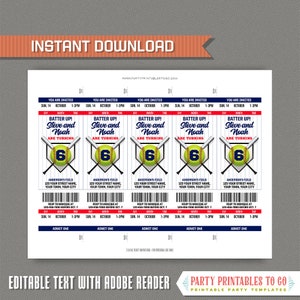 Softball Ticket Invitations (for Twins) With FREE Thank You Card ...