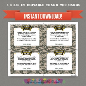 Army Party Printable Thank You Cards Editable PDF File Print at Home - Etsy