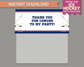 Hockey Party Treat Bag Toppers - Hockey Bag Labels - Ice Hockey Birthday - INSTANT DOWNLOAD, Edit and print at home with Adobe Reader