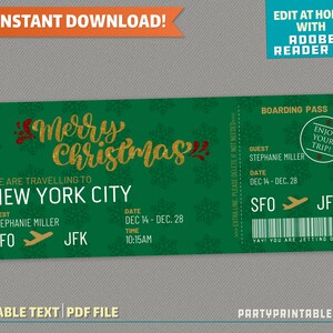 Viagem Surpresa Feliz Natal Cartão de Embarque - Bilhete Voo - Vale Presente | Férias de Férias - Download Instantâneo! - Edite e imprima em casa