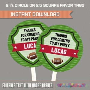 Football Party Favor Tags - Football Party Thank You Tags - INSTANT DOWNLOAD - Edit and print at home with Adobe Reader
