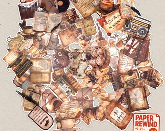 50 adesivos vintage de café | Papelaria estilo cottagecore | Adesivos retrô para caderno