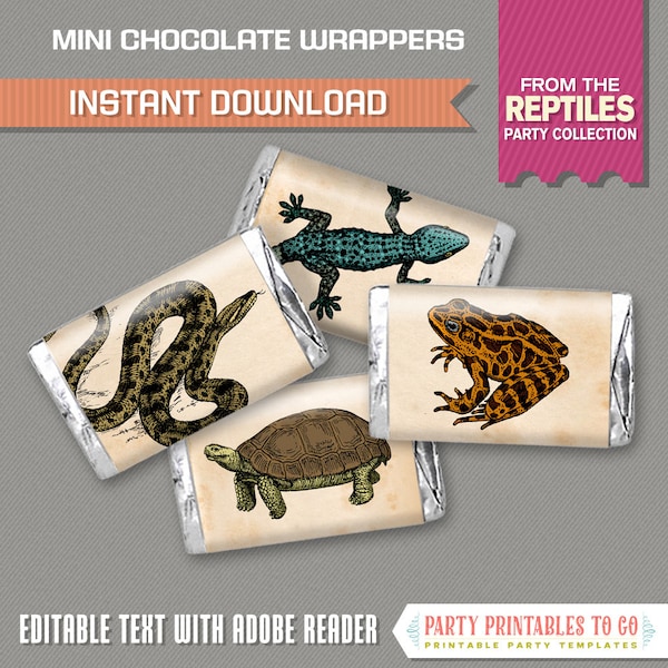 Reptile Party Mini Chocolate Wrappers - INSTANT DOWNLOAD - Reptile Birthday - Reptile Wrappers - Edit and print at home with Adobe Reader