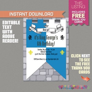 Medieval Knights Party Invitation with FREE Thank you Card! - Knights Invitation - Medieval Invitation - Editable PDF file - Print at home