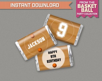 Basketball Party Mini Chocolate Wrappers - Basketball Birthday - Instant Download - Edit and print at home with Adobe Reader