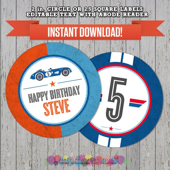 Race / Racing Party Printable Birthday Labels - Editable PDF file ...