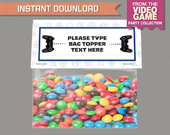 Video Game Party Treat Bag Toppers - Video Game Bag Labels (Blue) Video Game Birthday - INSTANT DOWNLOAD Edit and print at home!