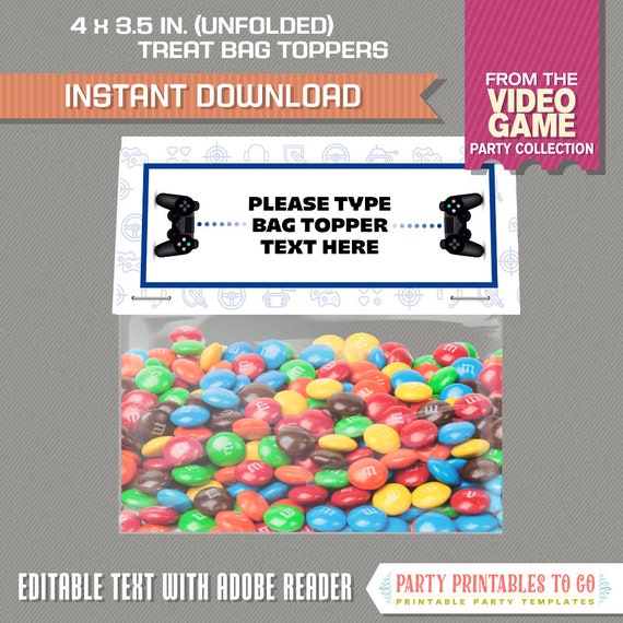 Video Game Party Treat Bag Toppers - Video Game Bag Labels (Blue) Video Game Birthday - INSTANT DOWNLOAD Edit and print at home! Il_570xn