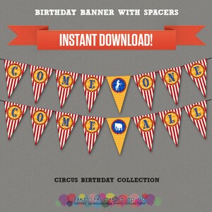 Circus / Carnival Party Printable Birthday Banner with Spacers - Editable PDF file - Print at home