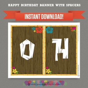 Luau / Hawaii Printable Birthday Banner With Spacers - Editable PDF ...