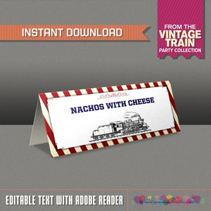 Train Party Printable Tent Cards / Place Cards / Food Labels - INSTANT DOWNLOAD - Edit and print at home - Train Birthday