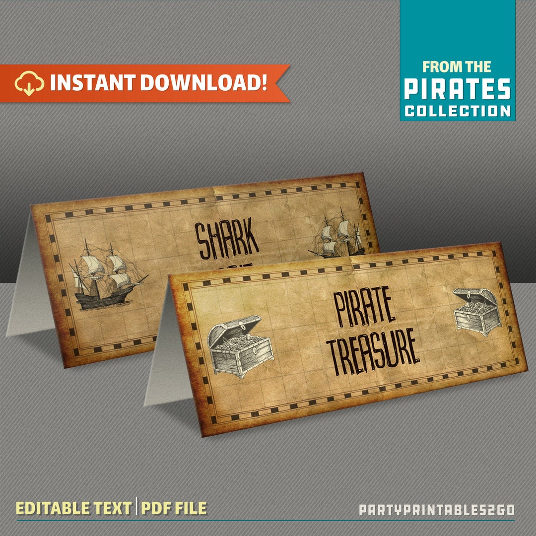 Pirate Party Printable Tent Cards / Place Cards / Food Labels - Instant ...