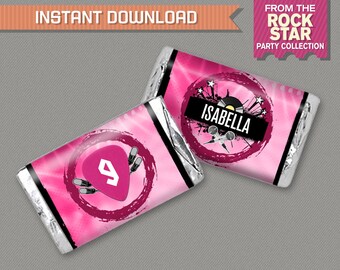 Rockstar Party Mini Chocolate Wrappers - INSTANT DOWNLOAD - Rockstar Birthday - Rockstar Wrappers - Edit and print at home with Adobe Reader