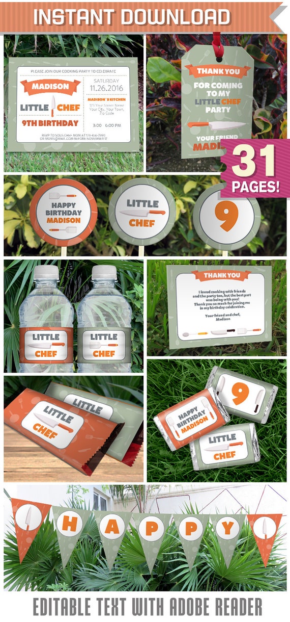 Little Chef Party Invitation & Party Decorations - Little Chef Birthday - Instant Download - EDIT and print at home using Adobe Reader Il_570xn