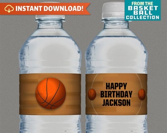 Basketball Party Bottle Labels, Basketball Party Napkin Rings - INSTANT DOWLOAD - Edit and print at home with Adobe Reader DC