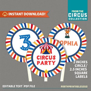 Circus Labels - Carnival Circle Labels - Carnival Party - Circus Party Decor - Circus Birthday - INSTANT DOWNLOAD - Edit and print at home
