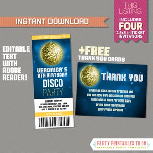 Invitation à une soirée disco avec carte de remerciement GRATUITE ! (Or et Bleu) - Invitation Disco, Anniversaire Disco - Modifier avec Adobe Reader DC