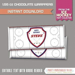 Ice Hockey Party Standard size Chocolate Wrappers - Ice Hockey Birthday - INSTANT DOWNLOAD - Edit and print at home with Adobe Reader