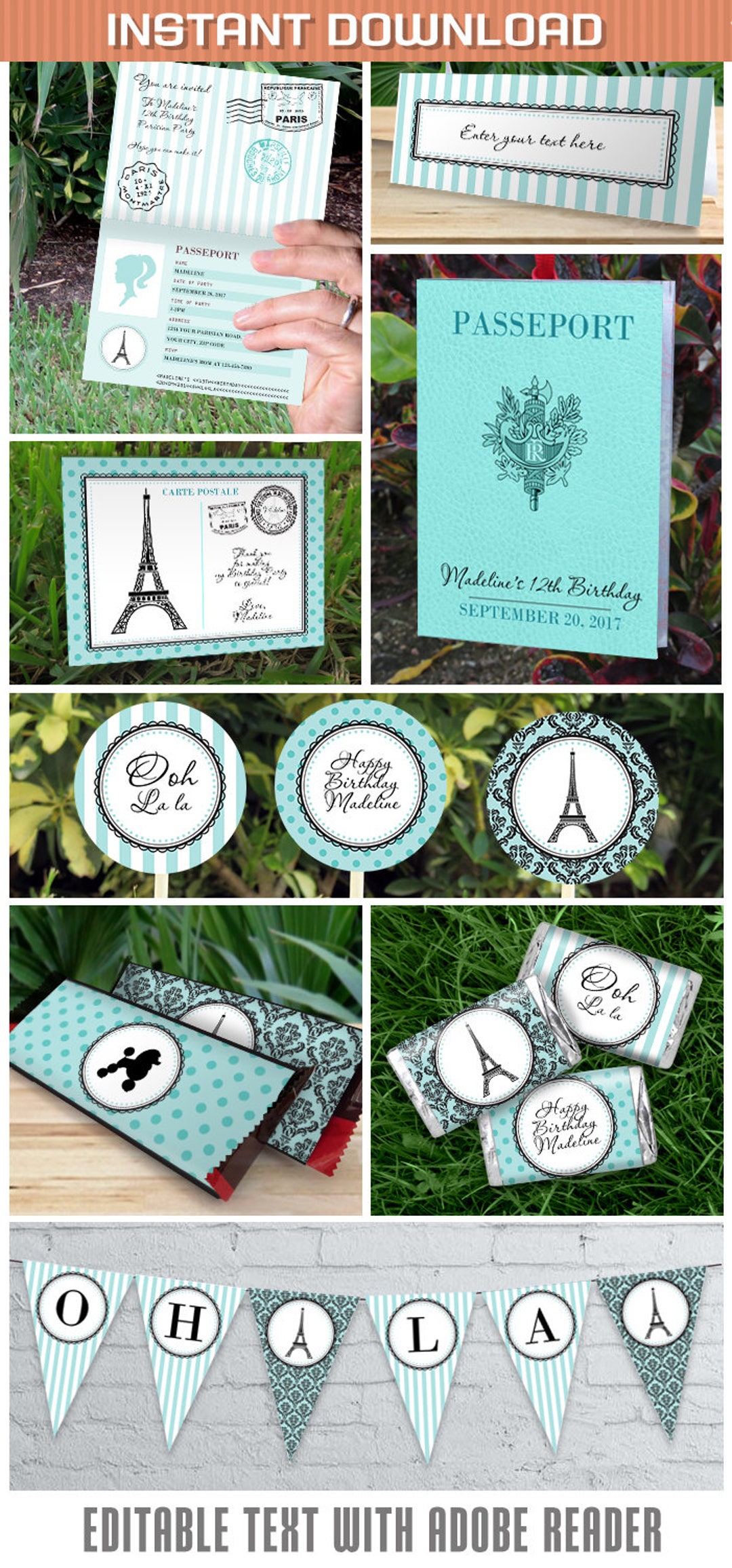 Paris Party Printable Collection &amp; Invitations - Paris Birthday Kit ...