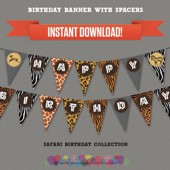 safari party printable birthday banner with spacers editable pdf file print at home by party printables 2 go catch my party