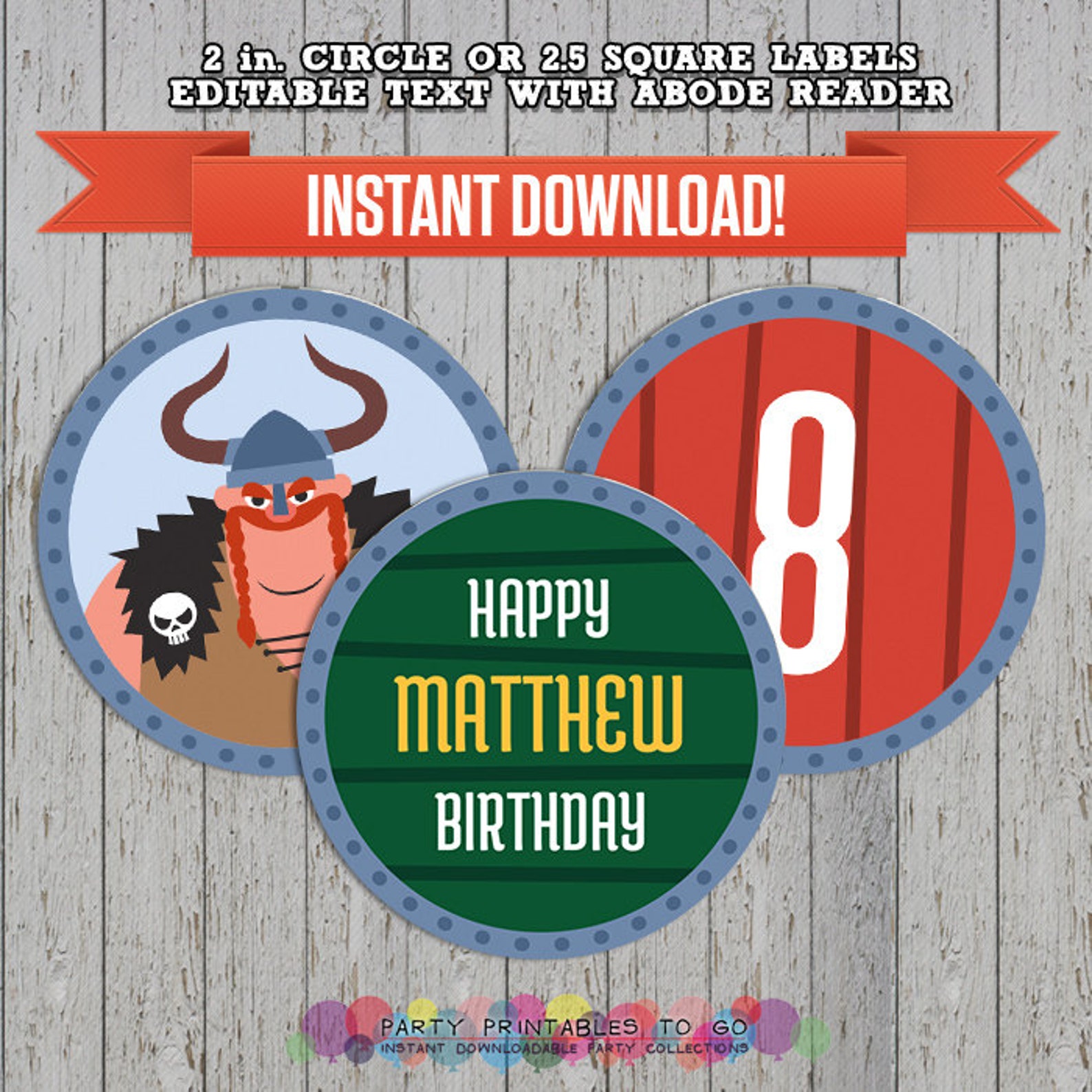 Viking Party Printable Birthday Labels Editable PDF File | Etsy