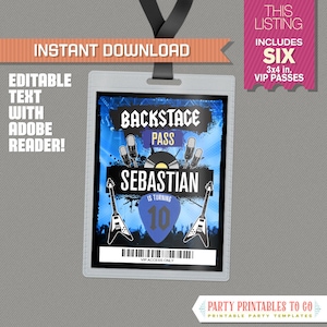 Rockstar Party Backstage Pass printable Insert - Rockstar Birthday VIP Pass - INSTANT DOWNLOAD! - Edit and print at home with Adobe Reader