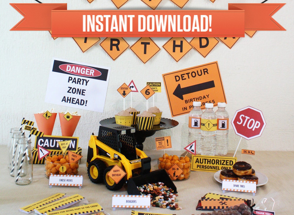 Construction Party Printable Collection &amp; Invitations Edit - Etsy
