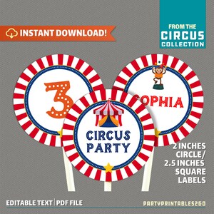 Circus Labels - Carnival Circle Labels - Carnival Party - Circus Party Decor - Circus Birthday - INSTANT DOWNLOAD - Edit and print at home