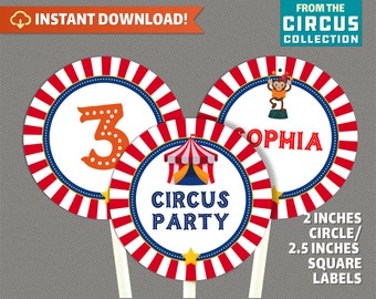 Circus Labels - Carnival Circle Labels - Carnival Party - Circus Party Decor - Circus Birthday - INSTANT DOWNLOAD - Edit and print at home