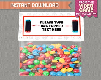 Video Game Party Treat Bag Toppers - Video Game Bag Labels (Red) Video Game Birthday - INSTANT DOWNLOAD Edit and print at home!