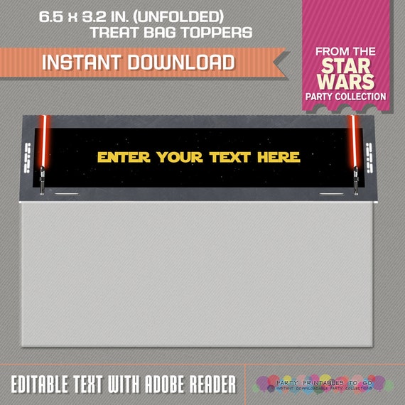 Star Wars Wide Treat Bag Toppers - Star Wars Treat Bag Labels - Star Wars Party - Editable PDF file - Print at home with Adobe Reader Il_570xn