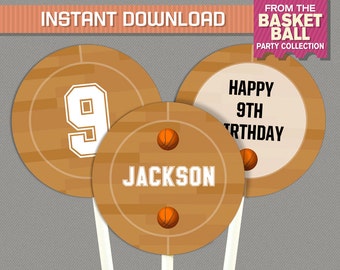 Basketball Party Printable Birthday Labels - Editable PDF file - Print at home with Adobe Reader - Basketball Birthday - Basketball Labels