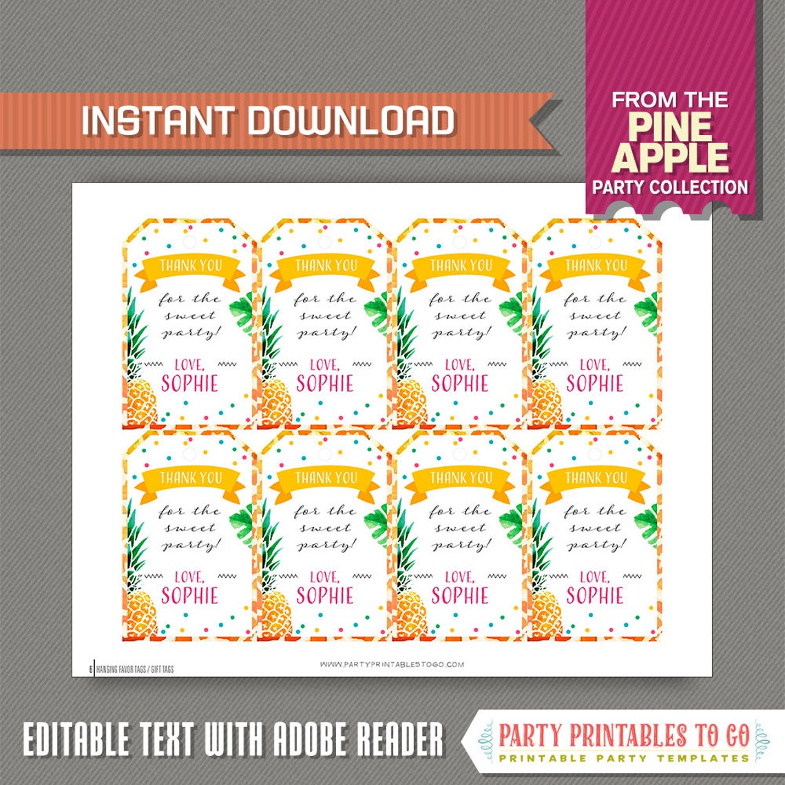 Pineapple Party Favor Tags / Pineapple Thank You Tag INSTANT - Etsy