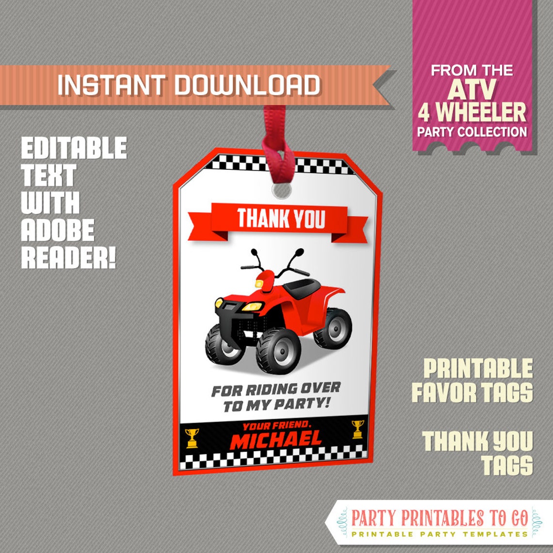 ATV Party Favor Tag / ATV Thank You Tag red 4 Wheeler | Etsy